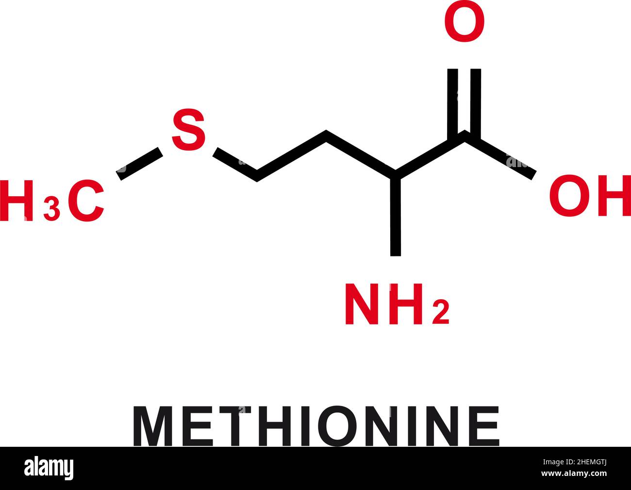Formula chimica della metionina. Struttura molecolare chimica della metionina. Illustrazione vettoriale Illustrazione Vettoriale