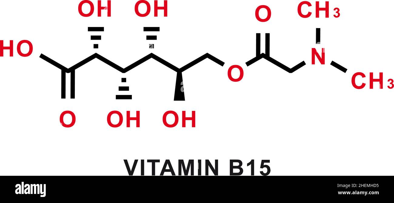 Vitamina B15 formula chimica. Struttura molecolare chimica della vitamina B15. Illustrazione vettoriale Illustrazione Vettoriale