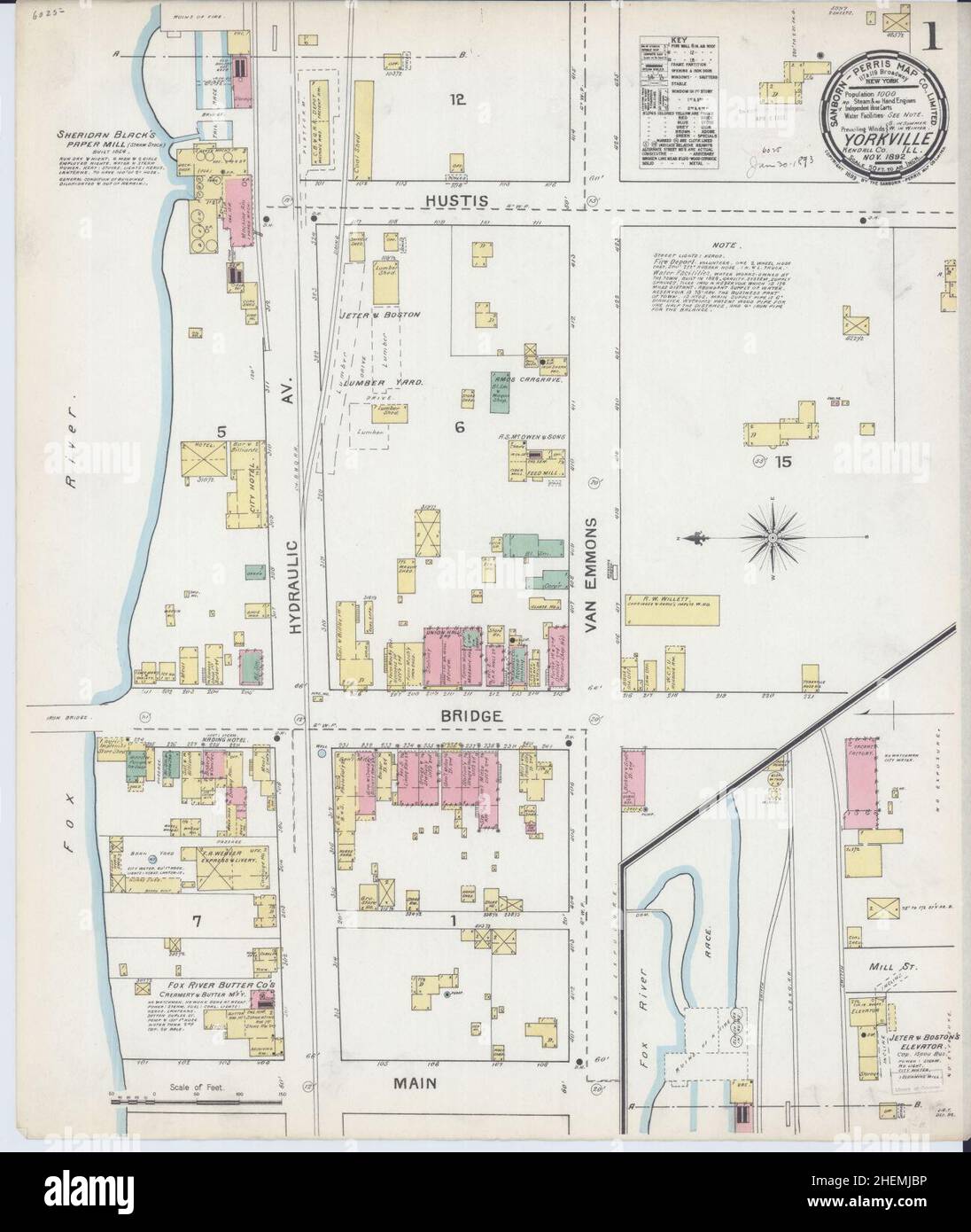 Sanborn Fire Insurance Map from Yorkville, Kendall County, Illinois. Foto Stock