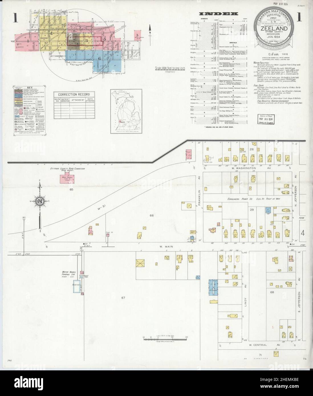 Sanborn Fire Insurance Map from Zeeland, Ottawa County, Michigan. Foto Stock