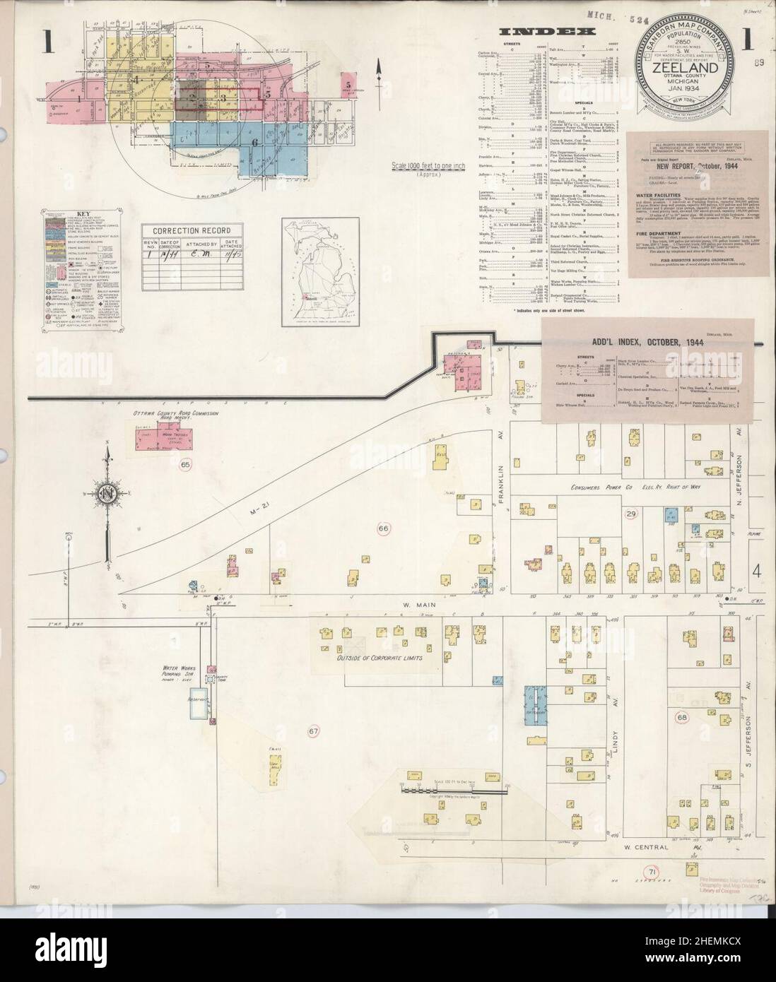 Sanborn Fire Insurance Map from Zeeland, Ottawa County, Michigan. Foto Stock