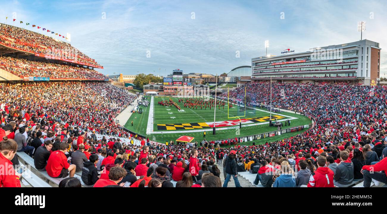 Spettacolo di halftime in una partita di football della University of Maryland Foto Stock