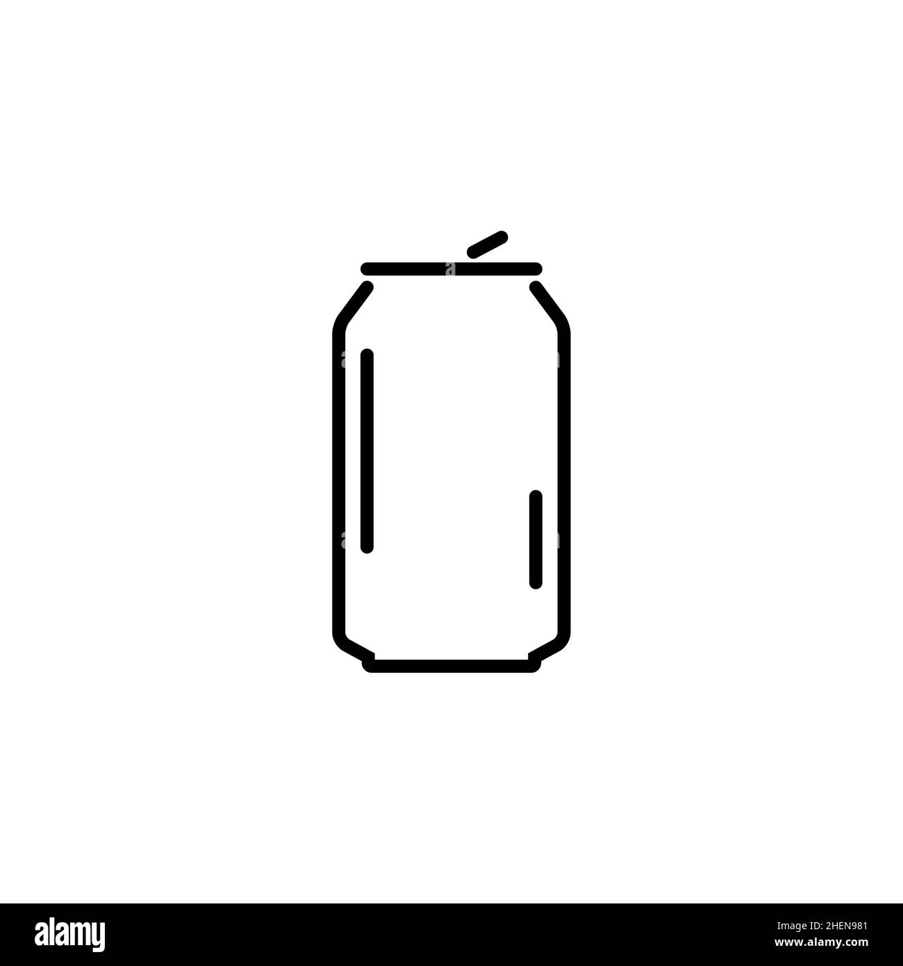 Icona del flacone di alluminio con lattina soda line. La lattina in metallo piatta presenta il logo delle bevande Illustrazione Vettoriale