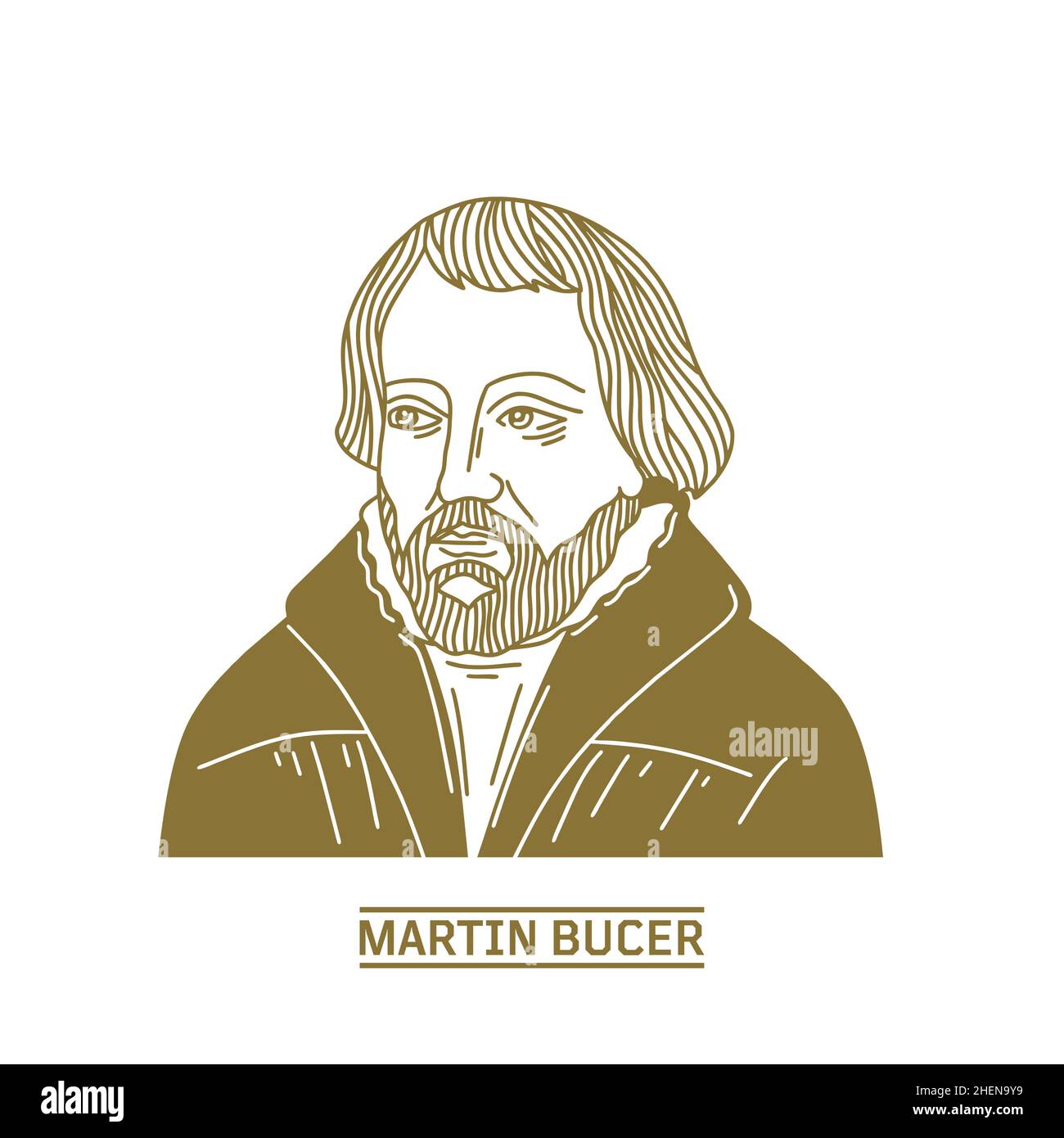 Martin Bucer (1491-1551) fu un riformatore protestante tedesco della tradizione riformata con sede a Strasburgo che influenzò Lutero, Calvinista e anglicano Illustrazione Vettoriale
