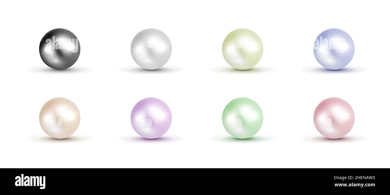 Perla collana vettoriale in pietra argento Perla guscio oro icona. Perla rosa nera rotonda cristallo gemma Illustrazione Vettoriale