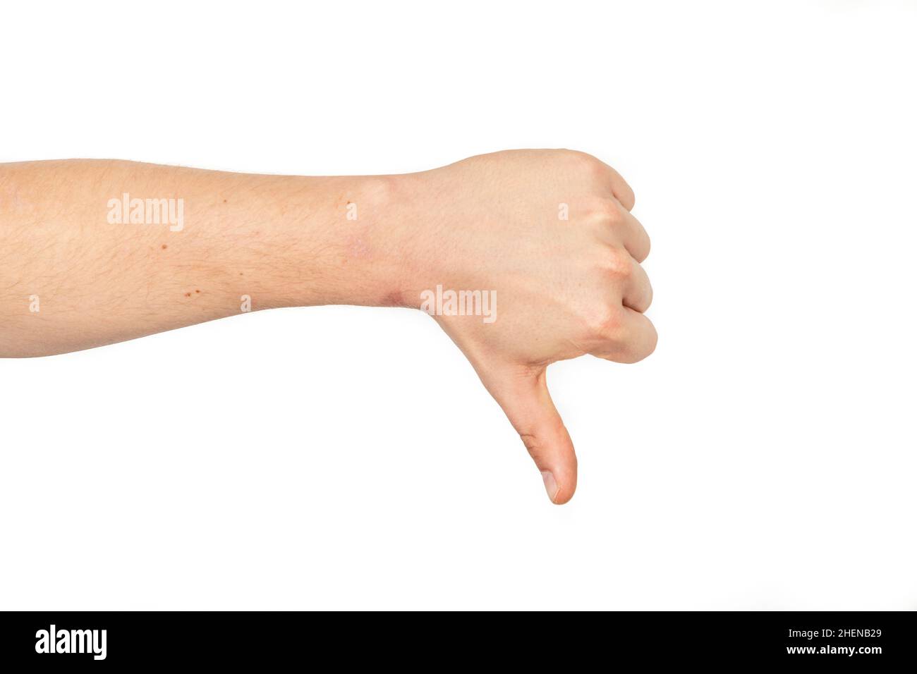 pollice giù segno con mano che mostra segno negativo Foto Stock