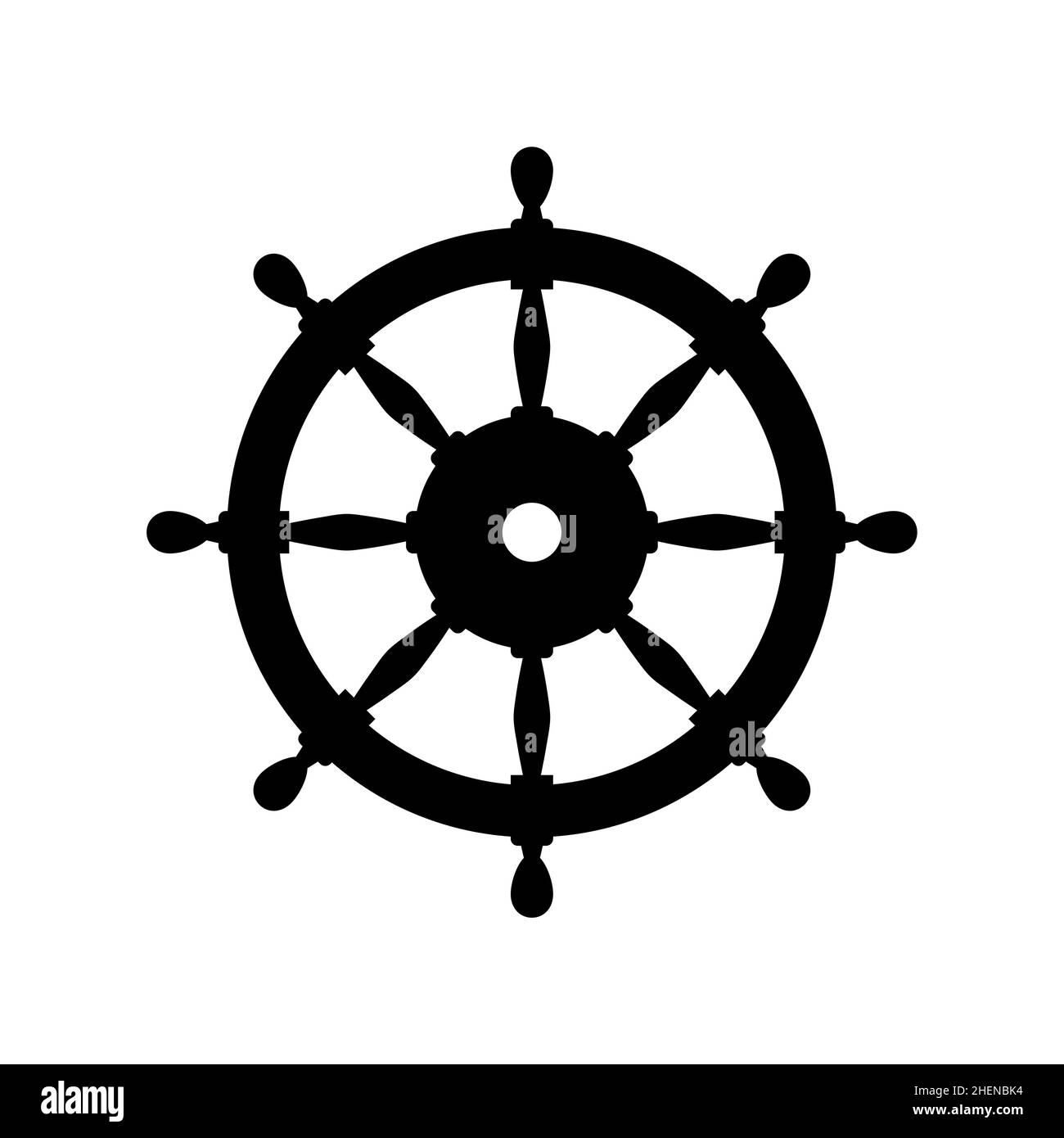 Icona della ruota del timon dell'imbarcazione. Logo della ruota timone del capitano del vettore della nave da vela del porto Illustrazione Vettoriale