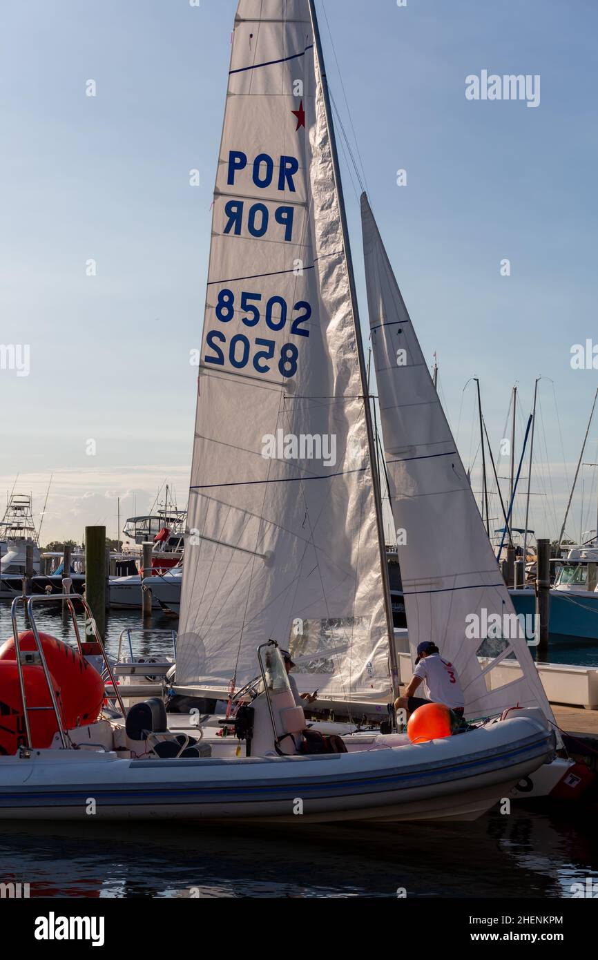 US Open Sailing Series - US Sailing. Serie di Coppa del mondo Hempel a Miami, Florida. Barche a vela. Foto Stock