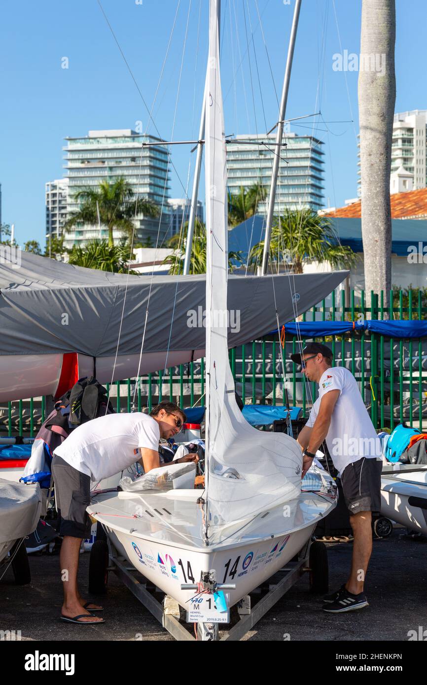 US Open Sailing Series - US Sailing. Serie di Coppa del mondo Hempel a Miami, Florida. Barche a vela. Foto Stock
