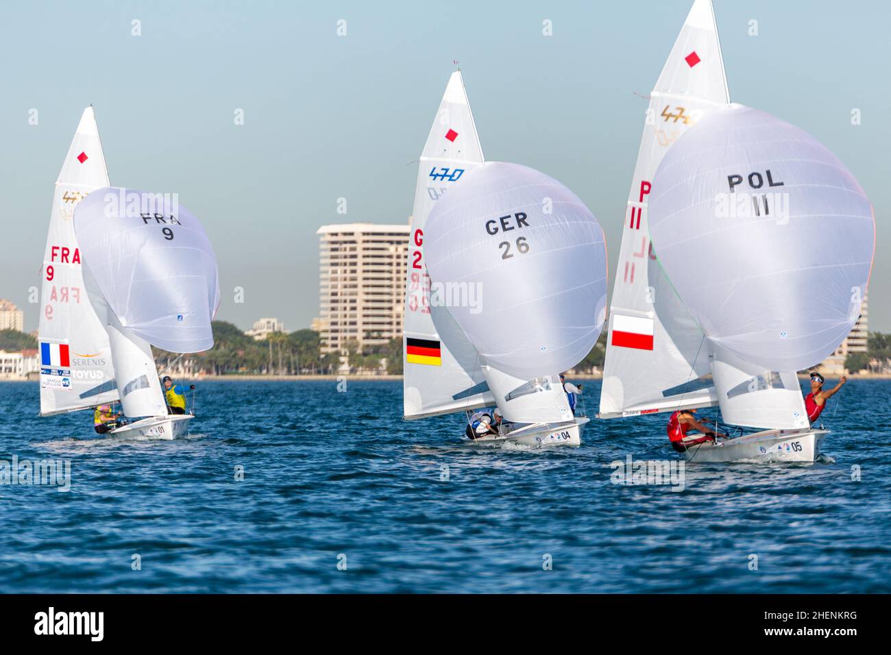 US Open Sailing Series - US Sailing. Serie di Coppa del mondo Hempel a Miami, Florida. Barche a vela. Foto Stock