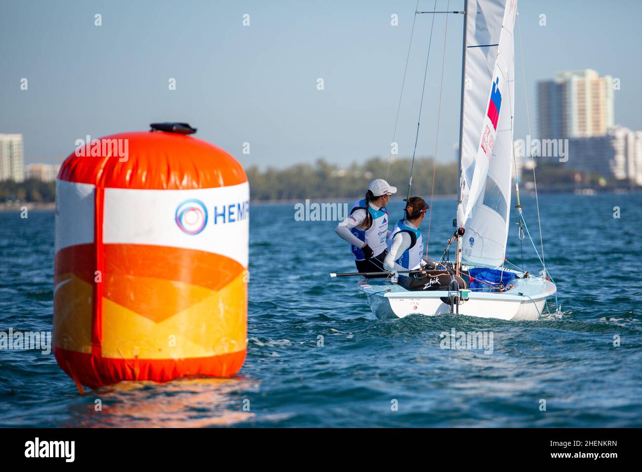 US Open Sailing Series - US Sailing. Serie di Coppa del mondo Hempel a Miami, Florida. Barche a vela. Foto Stock