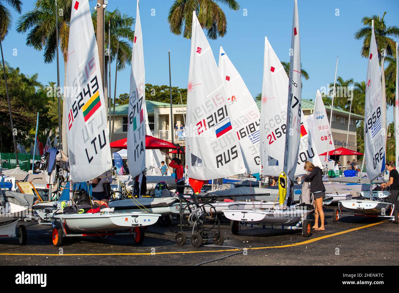 US Open Sailing Series - US Sailing. Serie di Coppa del mondo Hempel a Miami, Florida. Barche a vela. Foto Stock