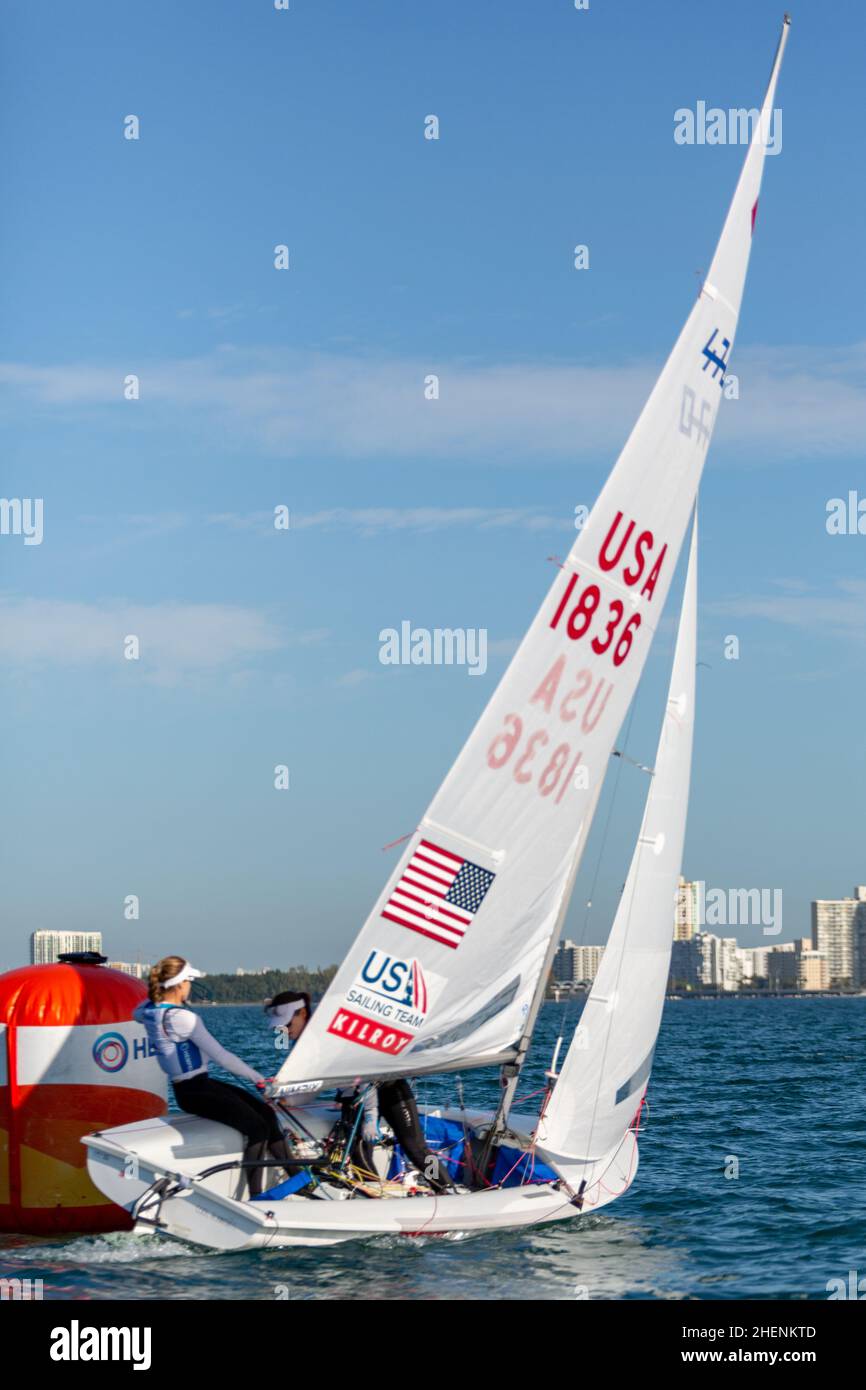 US Open Sailing Series - US Sailing. Serie di Coppa del mondo Hempel a Miami, Florida. Barche a vela. Foto Stock