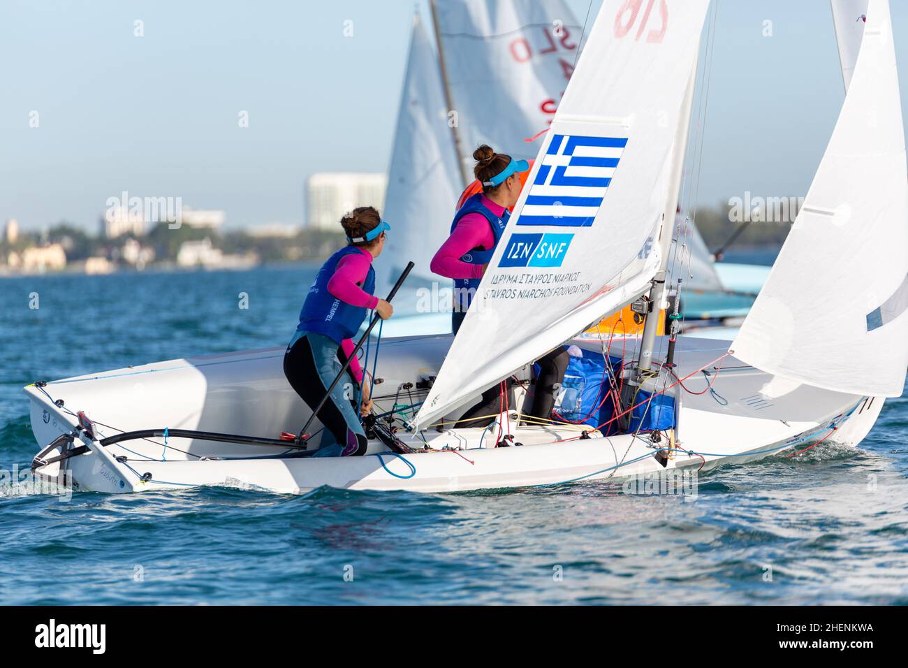 US Open Sailing Series - US Sailing. Serie di Coppa del mondo Hempel a Miami, Florida. Barche a vela. Foto Stock