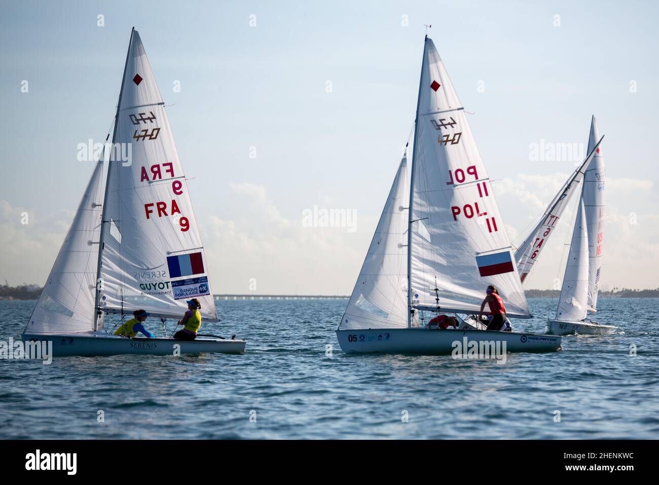 US Open Sailing Series - US Sailing. Serie di Coppa del mondo Hempel a Miami, Florida. Barche a vela. Foto Stock