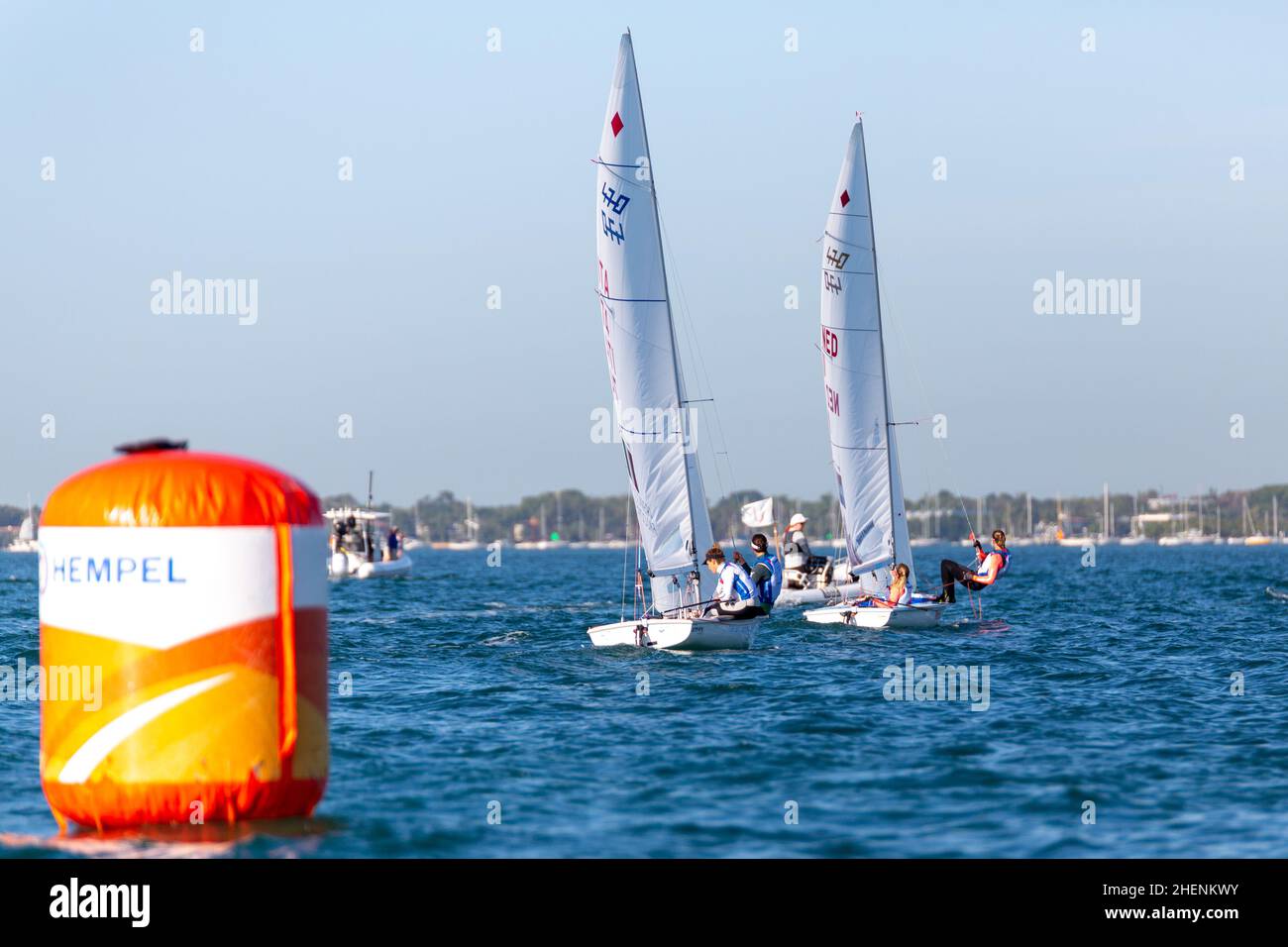 US Open Sailing Series - US Sailing. Serie di Coppa del mondo Hempel a Miami, Florida. Barche a vela. Foto Stock