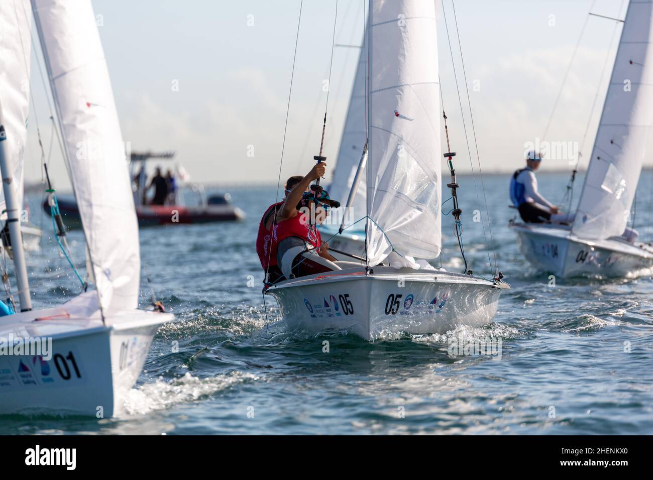US Open Sailing Series - US Sailing. Serie di Coppa del mondo Hempel a Miami, Florida. Barche a vela. Foto Stock