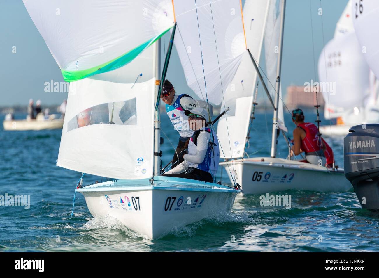 US Open Sailing Series - US Sailing. Serie di Coppa del mondo Hempel a Miami, Florida. Barche a vela. Foto Stock