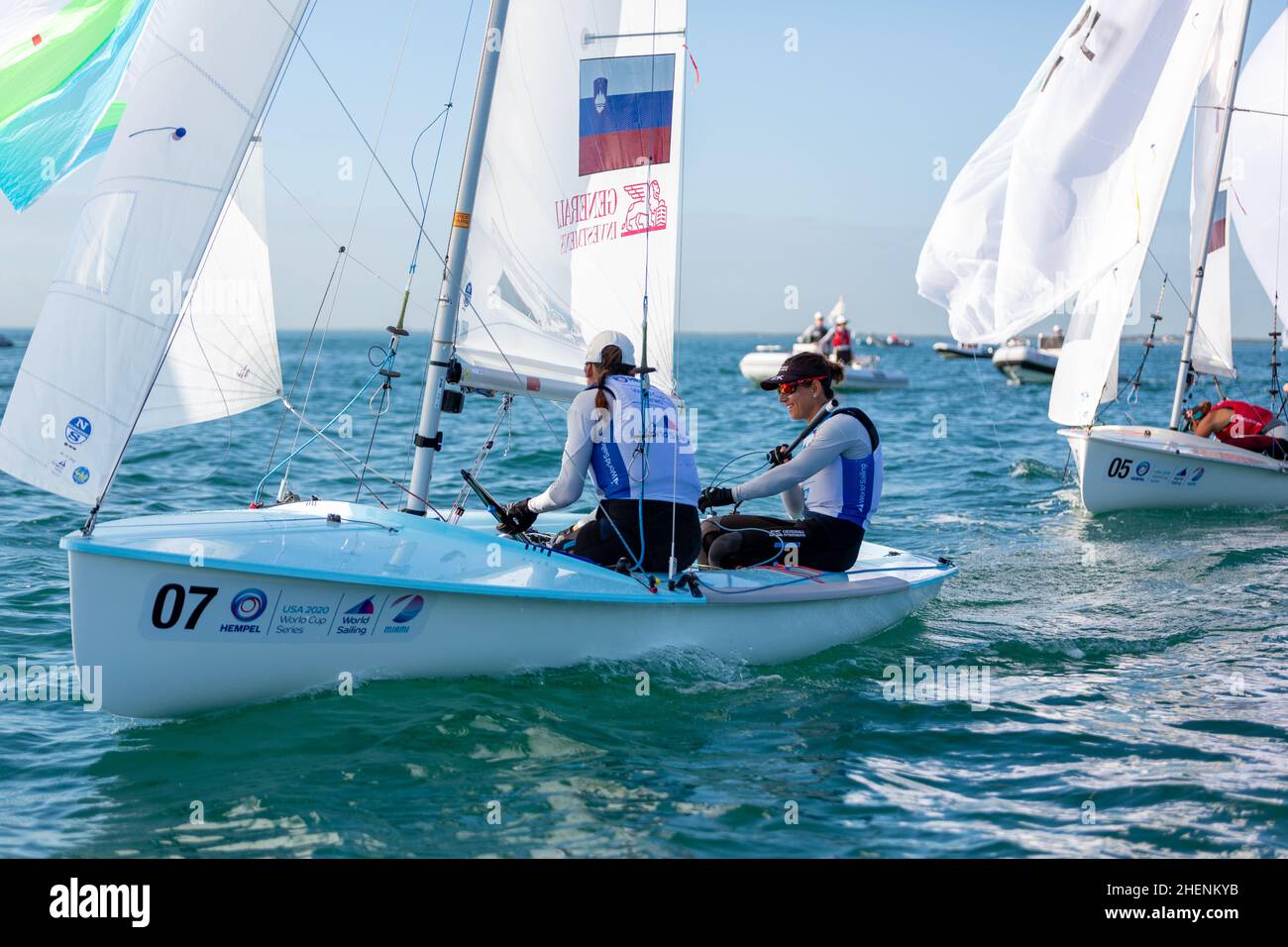 US Open Sailing Series - US Sailing. Serie di Coppa del mondo Hempel a Miami, Florida. Barche a vela. Foto Stock