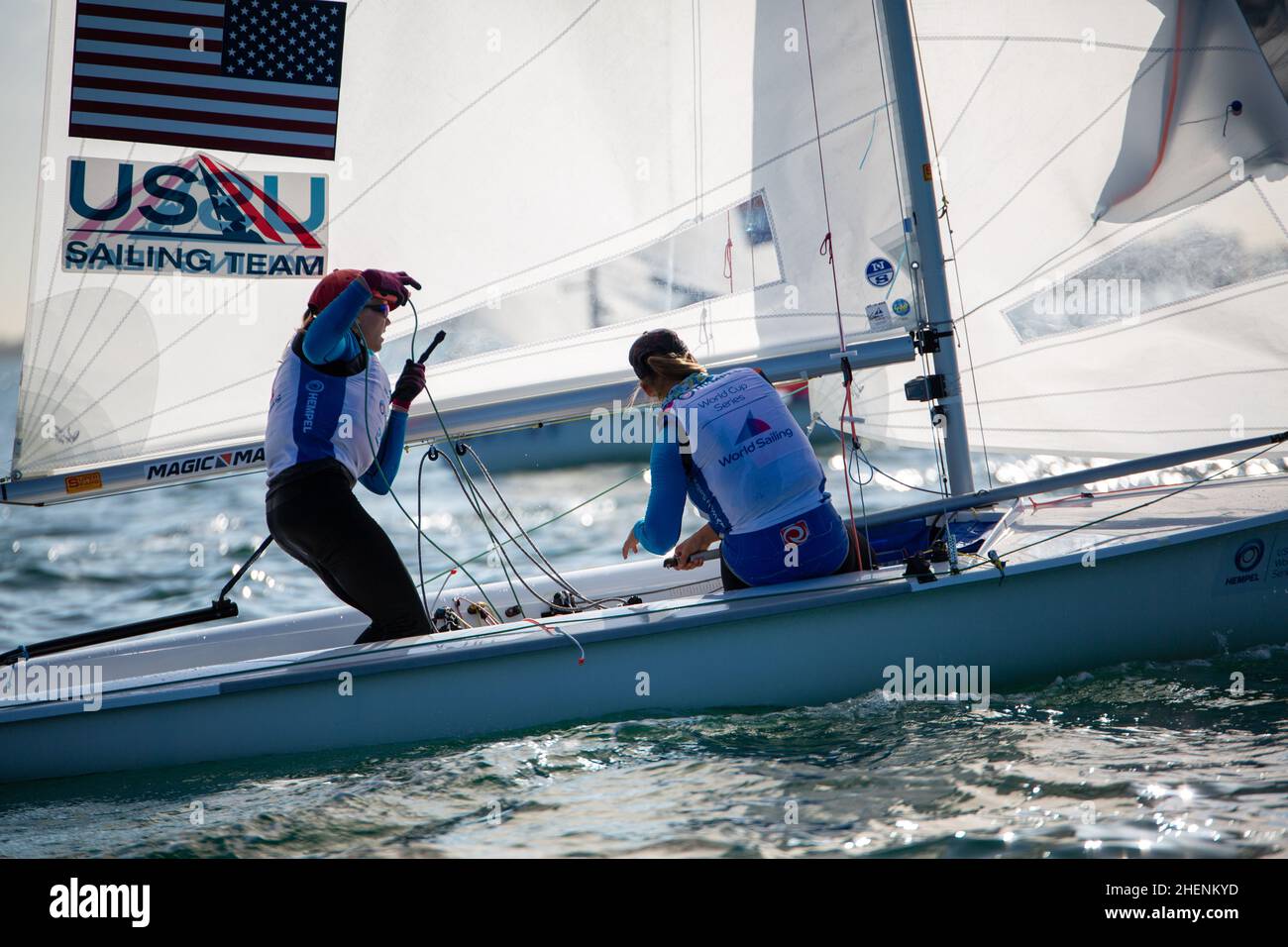 US Open Sailing Series - US Sailing. Serie di Coppa del mondo Hempel a Miami, Florida. Barche a vela. Foto Stock