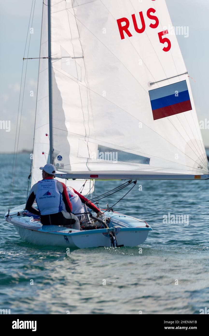 US Open Sailing Series - US Sailing. Serie di Coppa del mondo Hempel a Miami, Florida. Barche a vela. Foto Stock