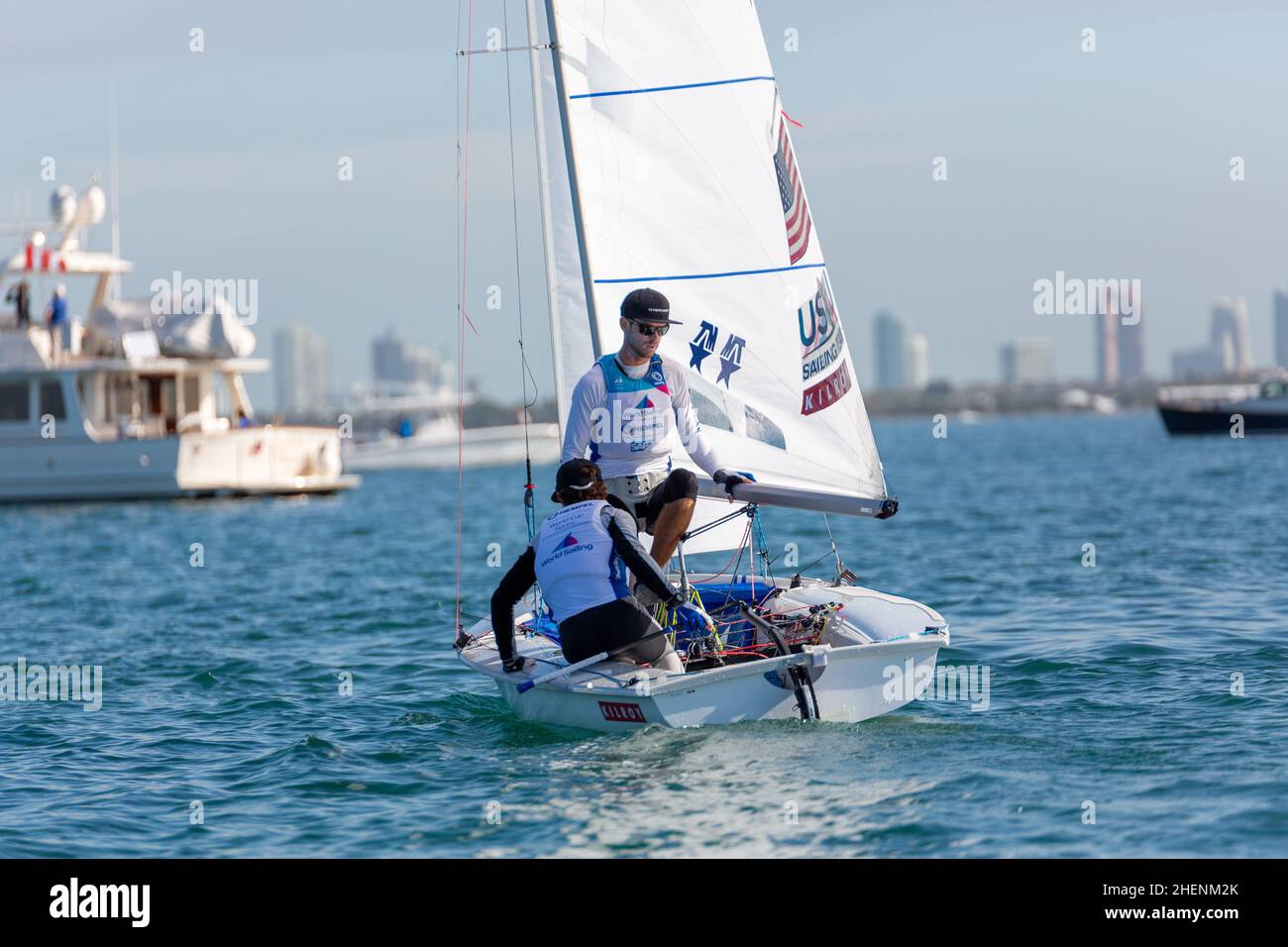 US Open Sailing Series - US Sailing. Serie di Coppa del mondo Hempel a Miami, Florida. Barche a vela. Foto Stock