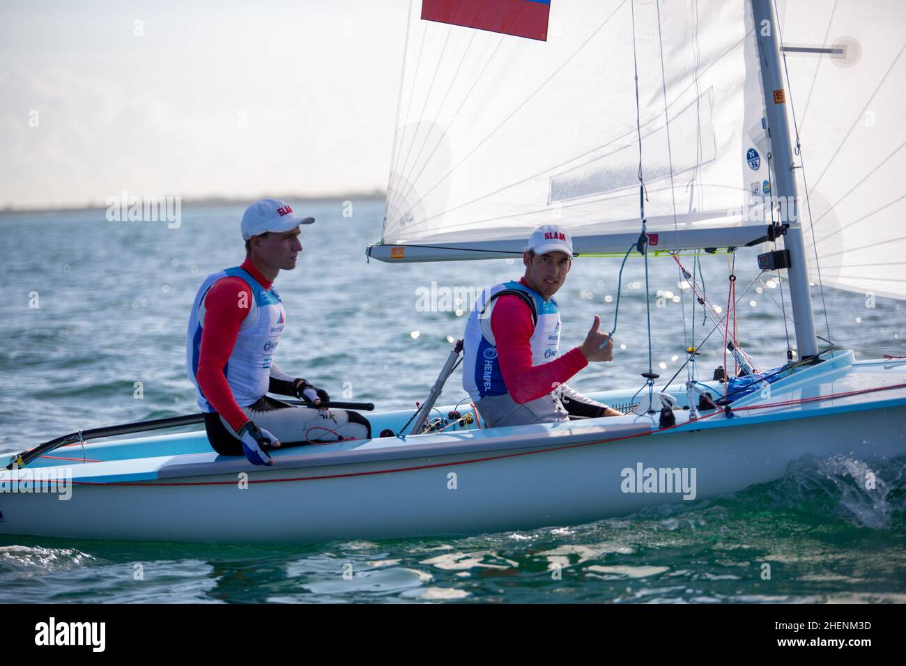 US Open Sailing Series - US Sailing. Serie di Coppa del mondo Hempel a Miami, Florida. Barche a vela. Foto Stock