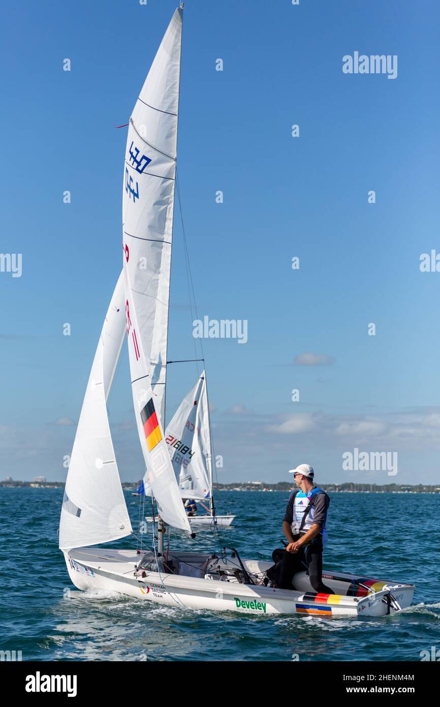 US Open Sailing Series - US Sailing. Serie di Coppa del mondo Hempel a Miami, Florida. Barche a vela. Foto Stock