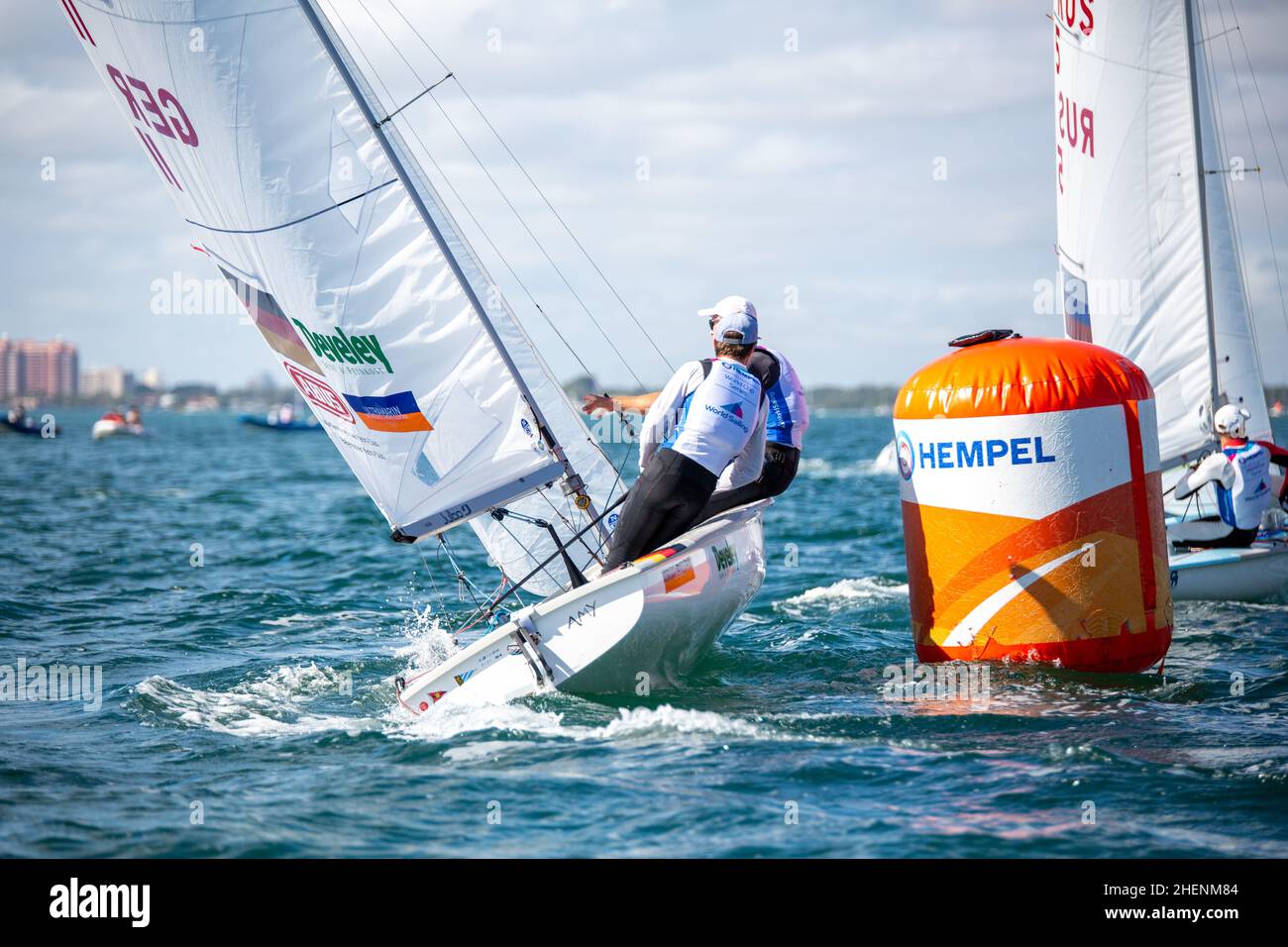US Open Sailing Series - US Sailing. Serie di Coppa del mondo Hempel a Miami, Florida. Barche a vela. Foto Stock