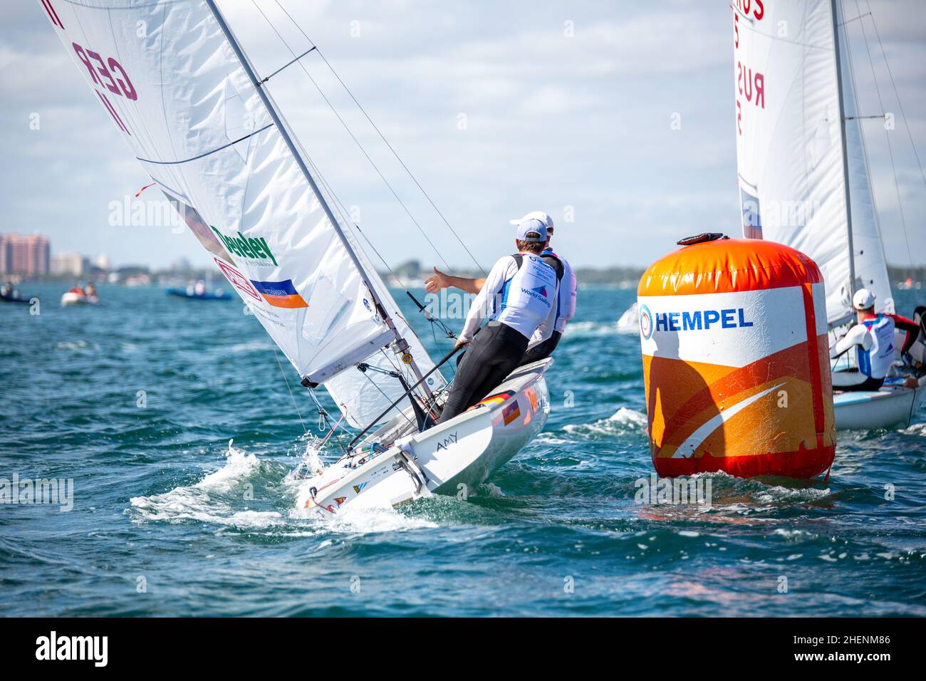 US Open Sailing Series - US Sailing. Serie di Coppa del mondo Hempel a Miami, Florida. Barche a vela. Foto Stock