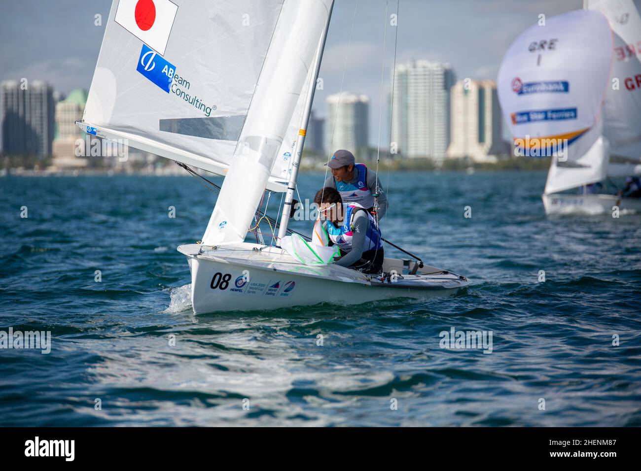 US Open Sailing Series - US Sailing. Serie di Coppa del mondo Hempel a Miami, Florida. Barche a vela. Foto Stock