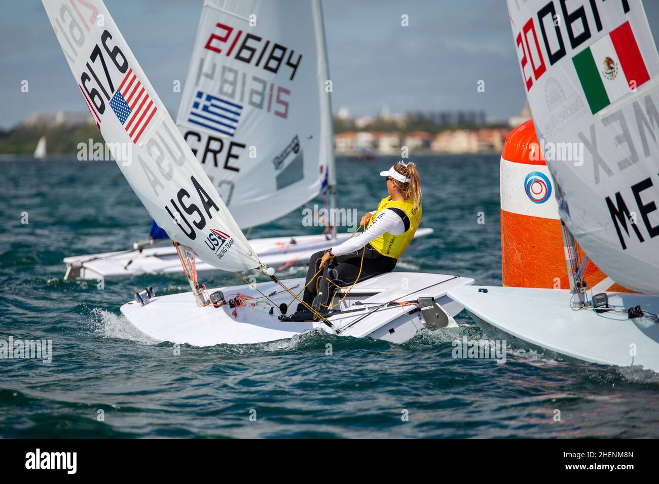 US Open Sailing Series - US Sailing. Serie di Coppa del mondo Hempel a Miami, Florida. Barche a vela. Foto Stock