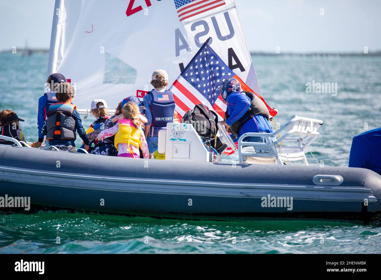 US Open Sailing Series - US Sailing. Serie di Coppa del mondo Hempel a Miami, Florida. Barche a vela. Foto Stock