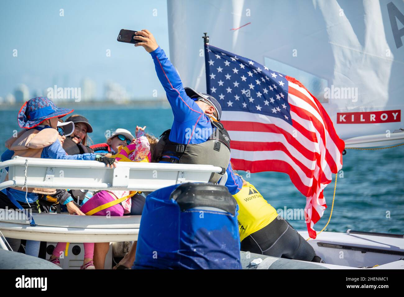 US Open Sailing Series - US Sailing. Serie di Coppa del mondo Hempel a Miami, Florida. Barche a vela. Foto Stock