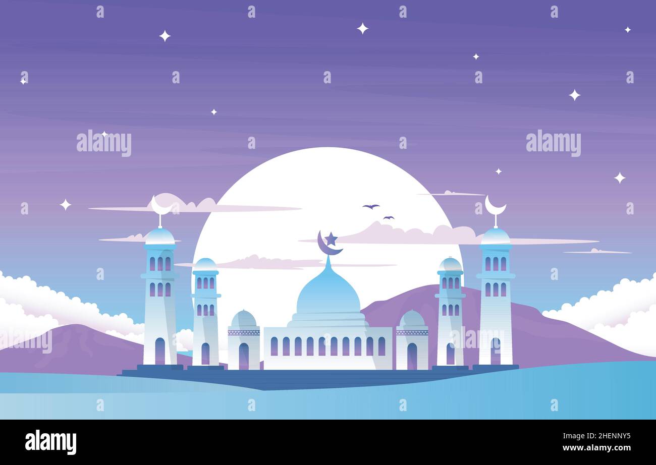 Ramadan Kareem Eid Mubarak Moschea natura Islamic Celebration Illustrazione Illustrazione Vettoriale