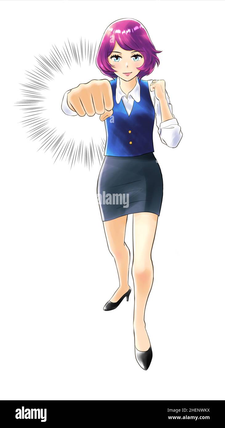 illustrazione di donna di affari di posa di combattimento disegnata a mano Foto Stock