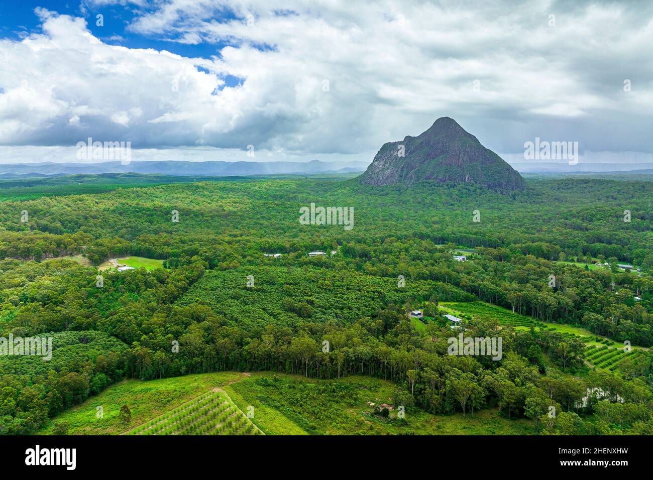 Monte Beerwah nelle montagne Glass House. Sunshine Coast, Queensland, Australia Foto Stock