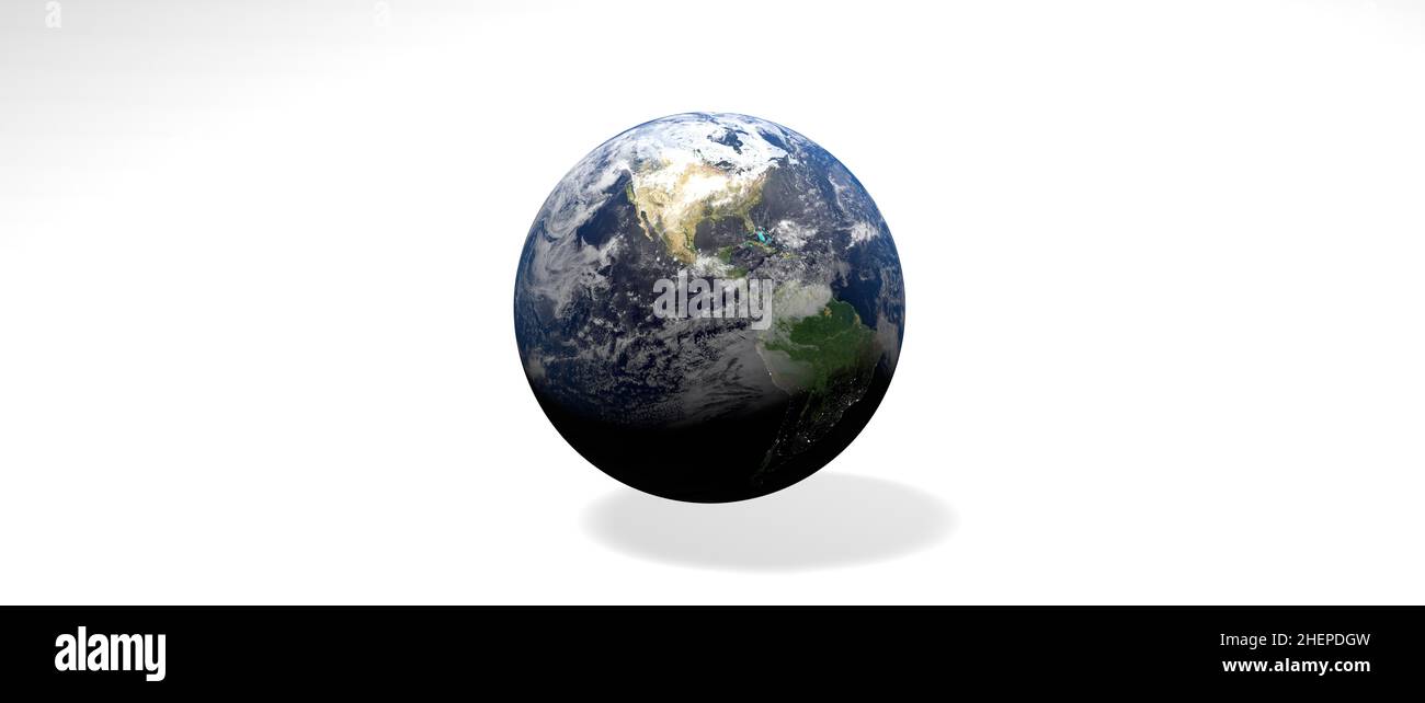 Il concetto di pianeta terra si affaccia su uno sfondo bianco che mostra l'America panoramica Foto Stock
