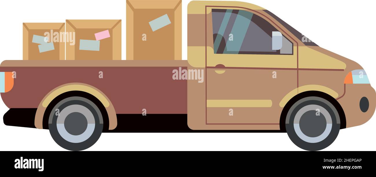 Pick-up per la consegna di scatole di carico. Servizio di spedizione auto Illustrazione Vettoriale