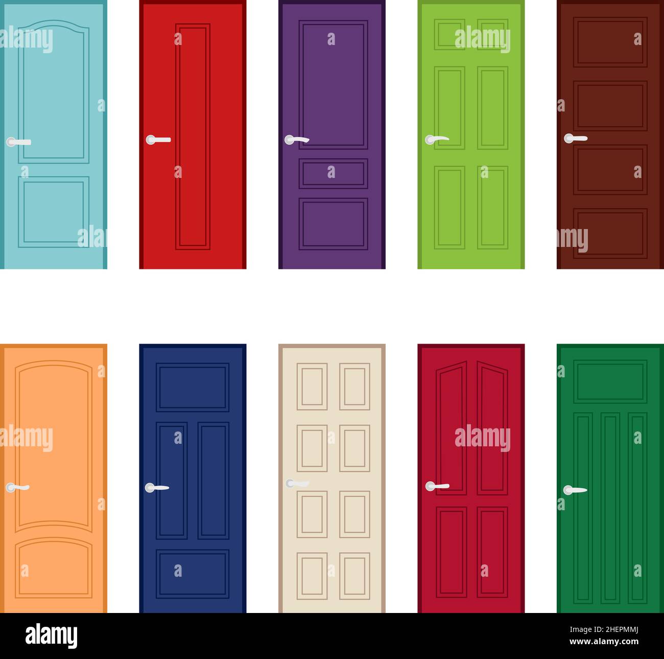 Set di icone delle porte a colori, illustrazione vettoriale Illustrazione Vettoriale
