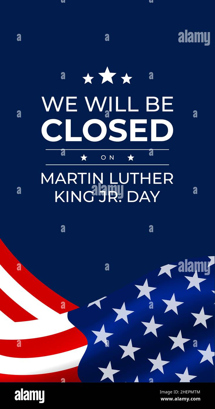 Martin Luther King Jr. Day design con sfondo bandiera USA. Buon giorno MLK. Ho un sogno. Illustrazione Vettoriale