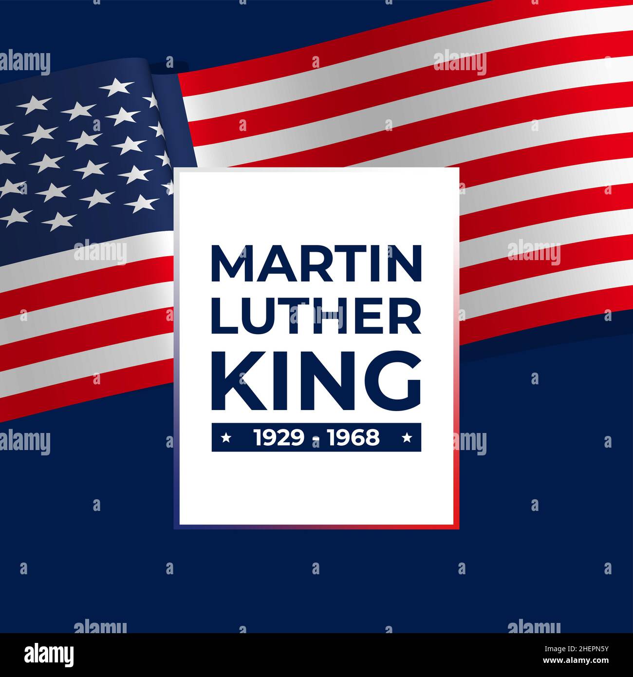 Martin Luther King Jr. Day design con sfondo bandiera USA. Buon giorno MLK. Ho un sogno. Illustrazione Vettoriale