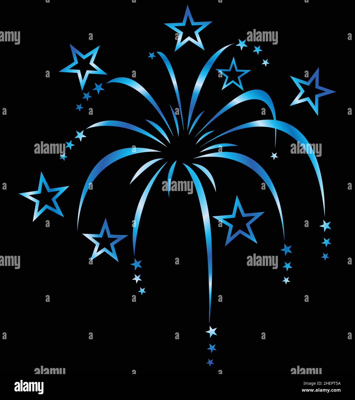 vettore pirotecnico stilizzato blu isolato su sfondo nero Illustrazione Vettoriale