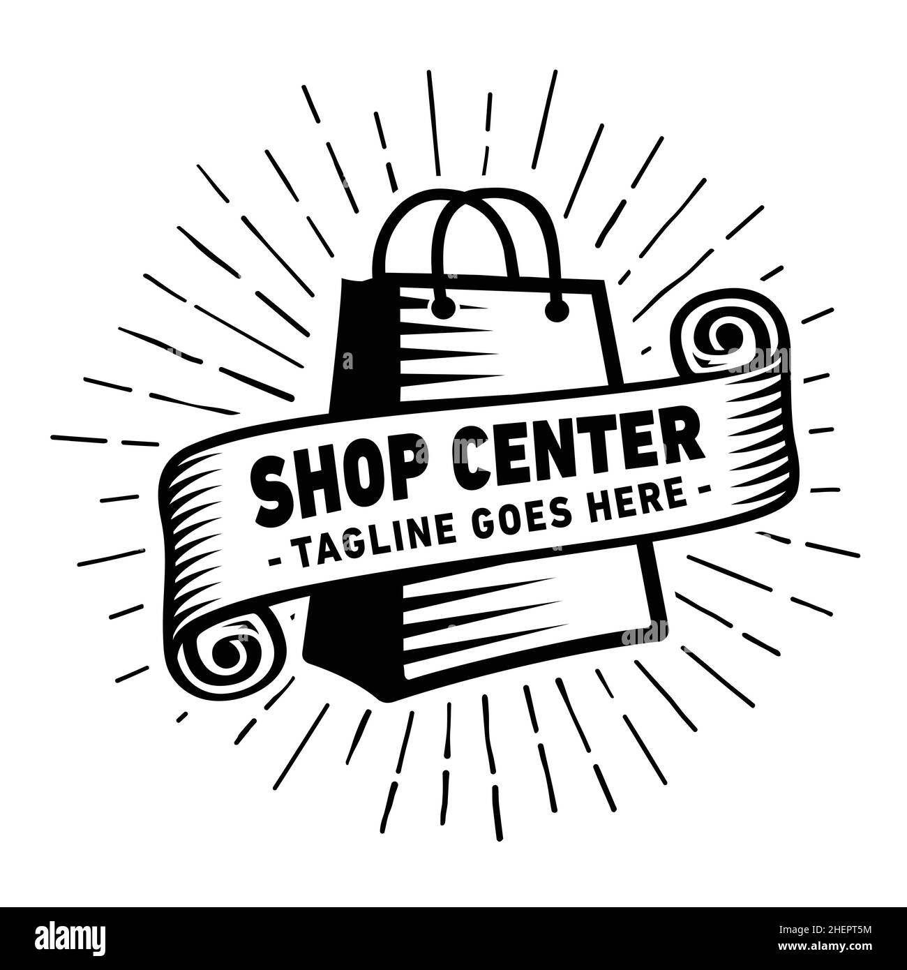 Modello di design del centro commerciale. Modello logo per centro commerciale. Vettore e illustrazione. Illustrazione Vettoriale