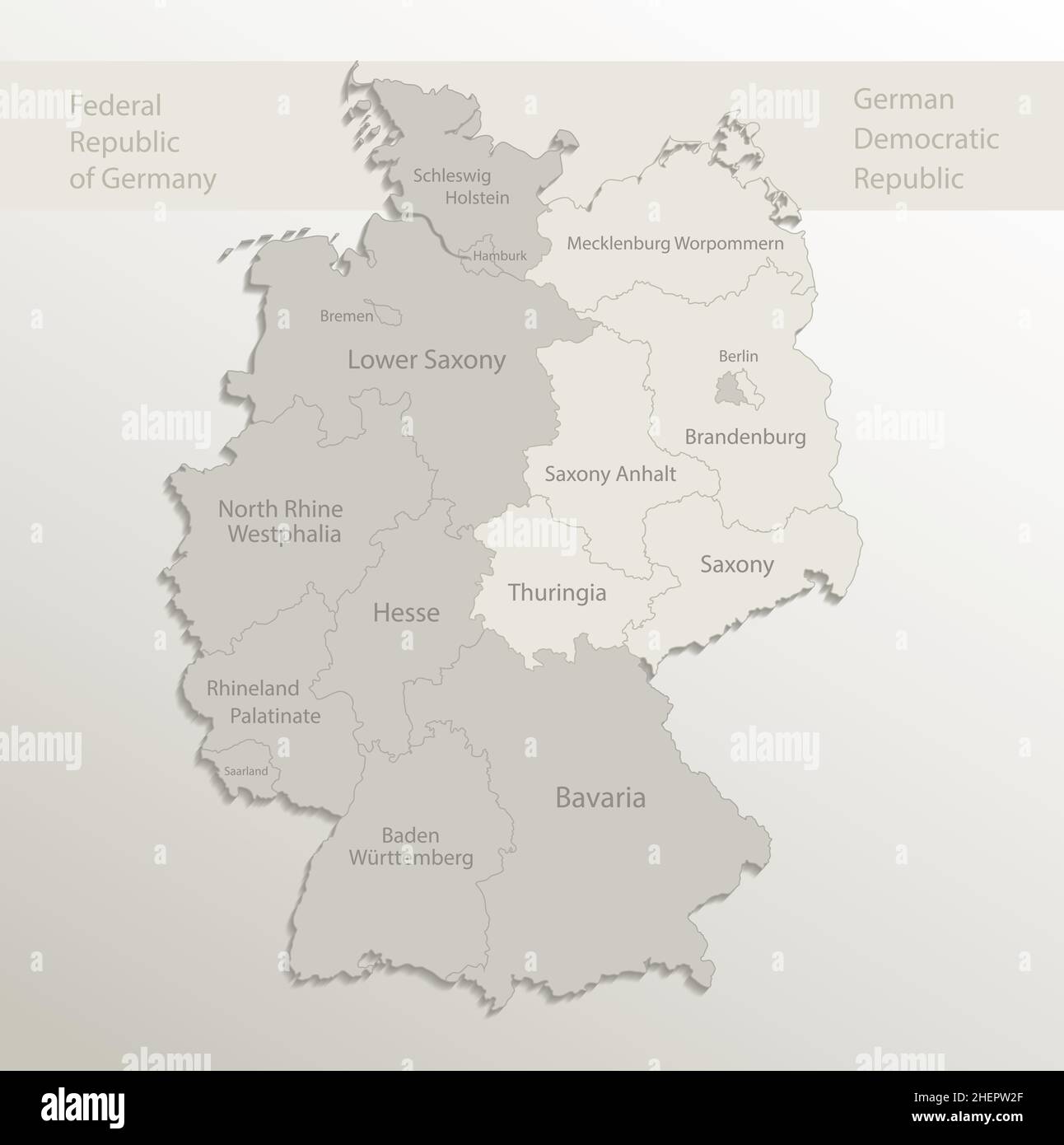 cartina germania regioni - 4 Mappa della Germania divisa su Germania occidentale e orientale con regioni, carta da cartolina 3D vettore naturale Immagine e Vettoriale - Alamy