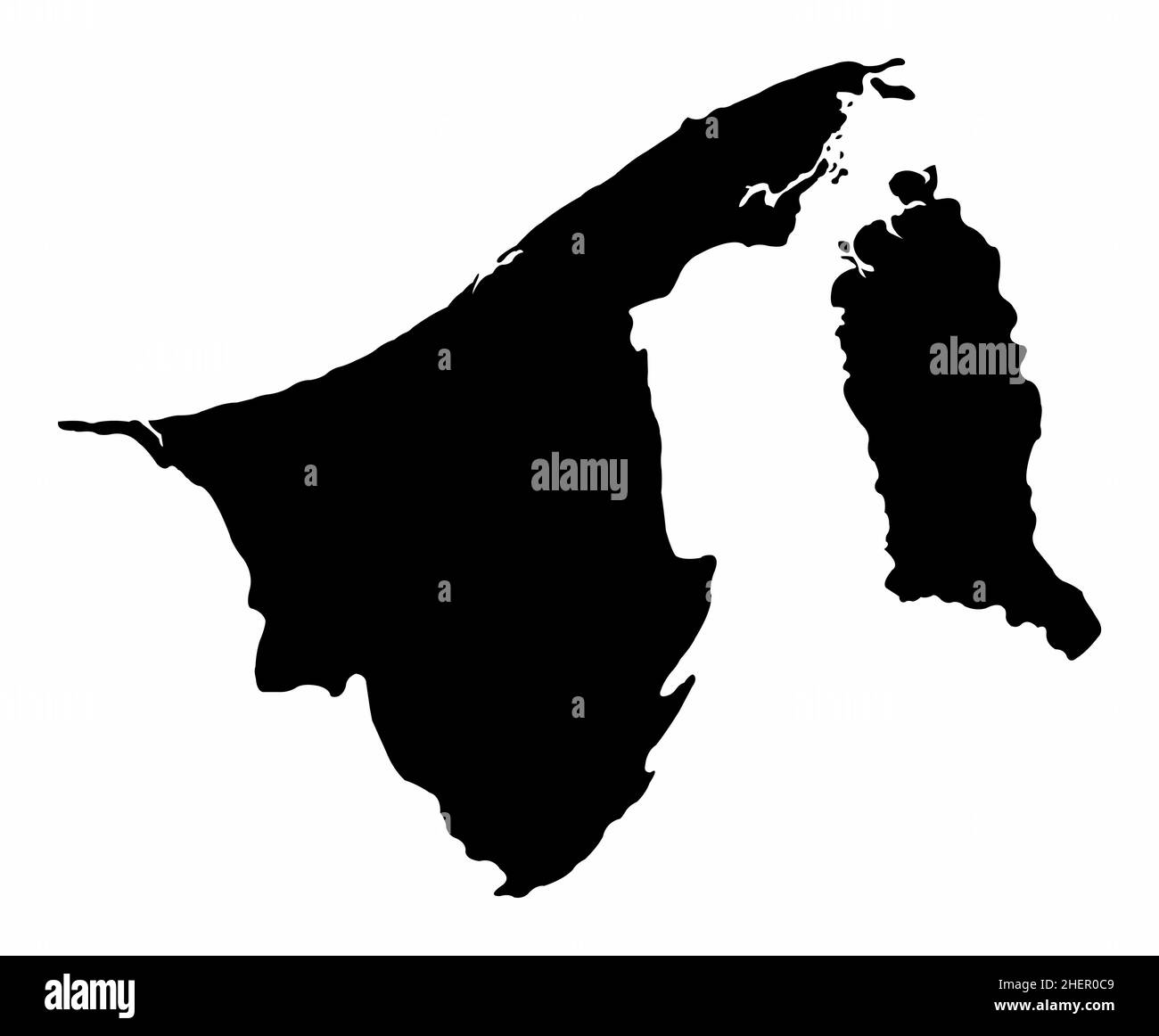 Mappa della silhouette Brunei isolata su sfondo bianco Illustrazione Vettoriale