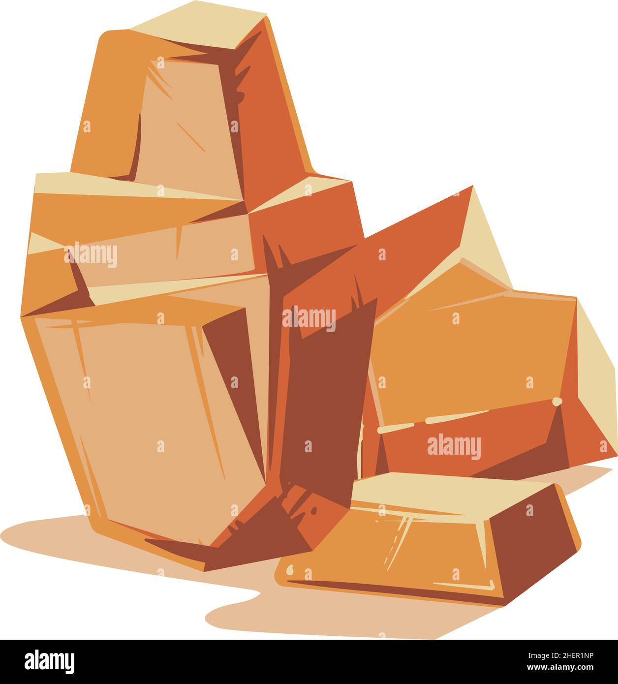 Cumulo di roccia del deserto. Pietre gialle in stile cartone animato Illustrazione Vettoriale