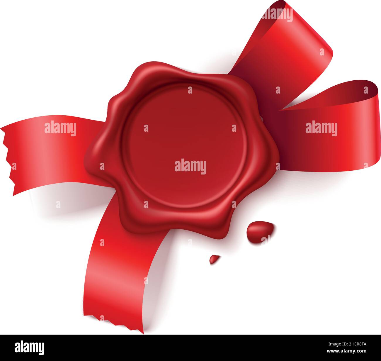 Nastro rosso sigillato con impronta in cera di gomma. Badge bianco realistico Illustrazione Vettoriale