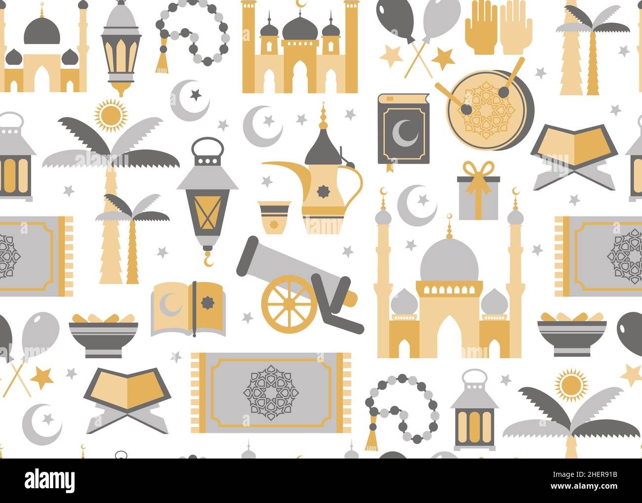 Il Ramadan Kareem set di icone di Arabian.Seamless pattern. Illustrazione Vettoriale