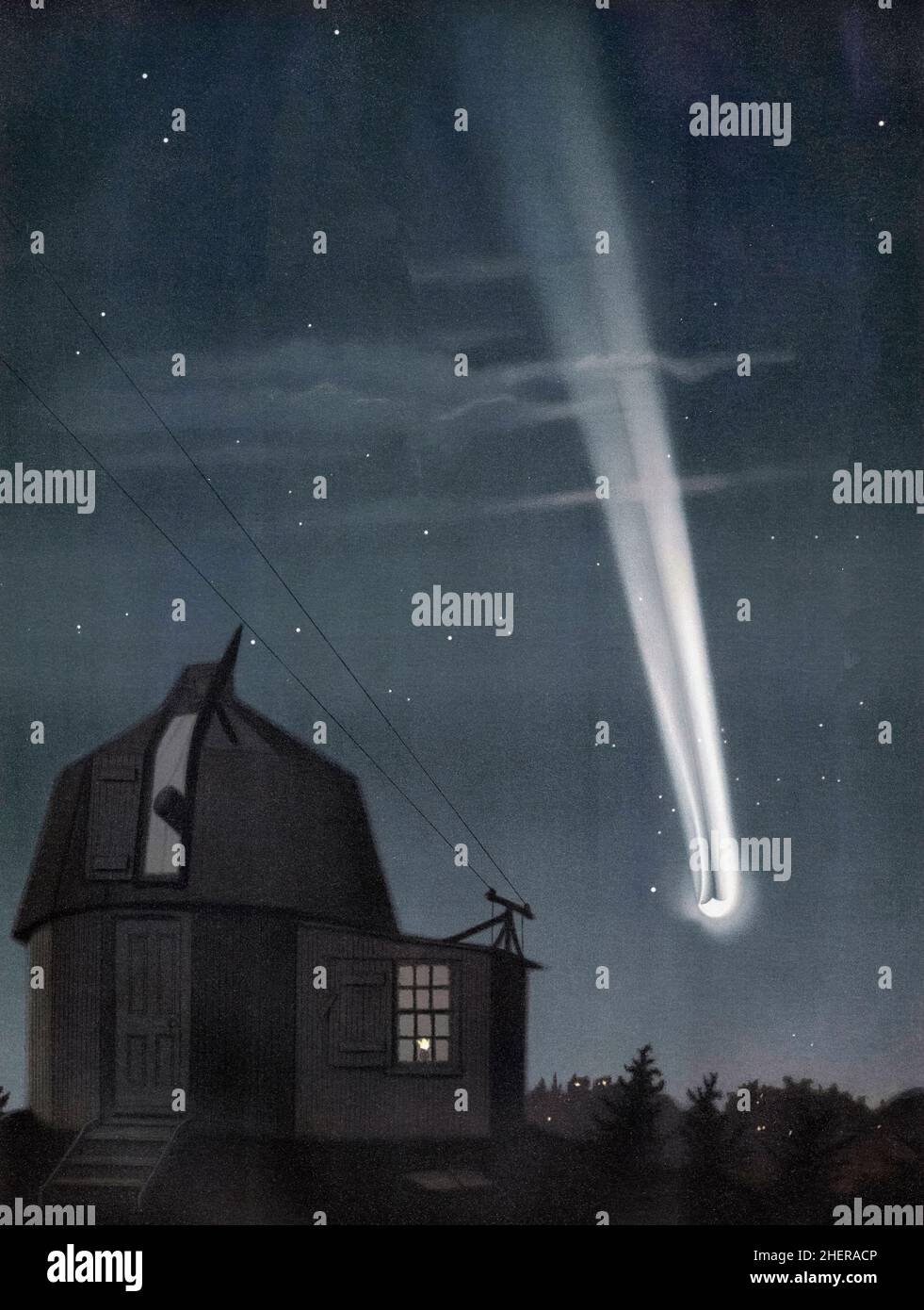 La Grande Cometa del 1881, conosciuta tecnicamente come C/1881 K1 e anche come Comet Tebbutt, dopo John Tebbutt, 1834 - 1916, l'astronomo australiano che la osservò per la prima volta da Windsor, nuovo Galles del Sud. Dopo un'illustrazione dell'artista e astronomo francese Étienne Léopold Trouvelot. Foto Stock